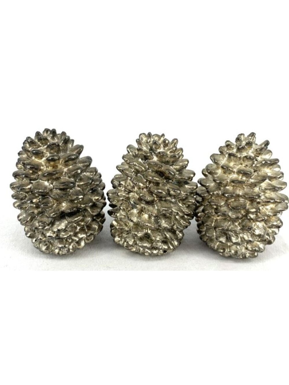 Dept 56 Silver Plated Pine Cone Paperweights Lot of 3 Holiday Decor 3.25"